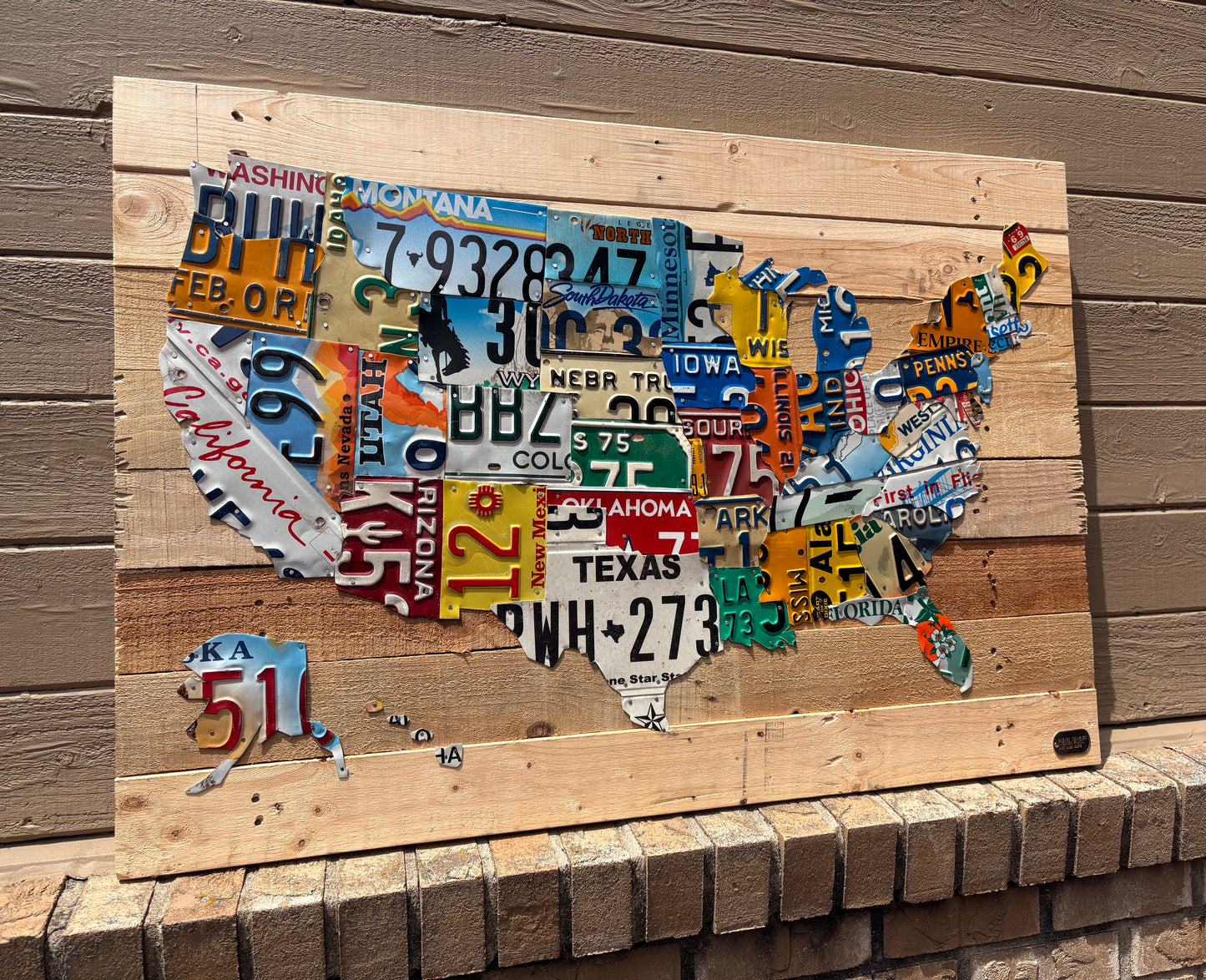 In-Stock License Plate Map of USA on Pallet Wood 40 x 28