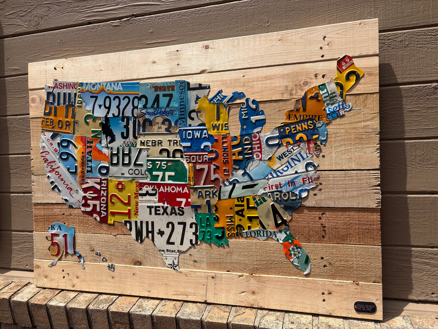 In-Stock License Plate Map of USA on Pallet Wood 40 x 28