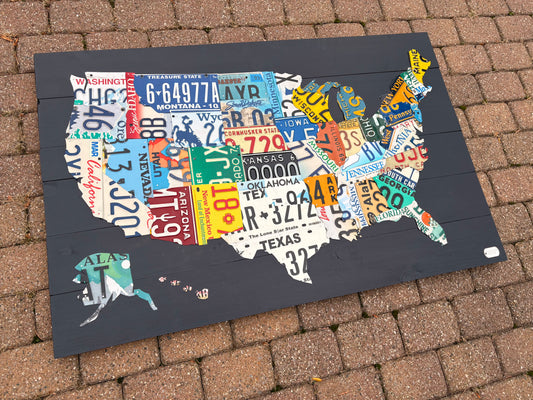 In-Stock Large Very Black License Plate Map of USA