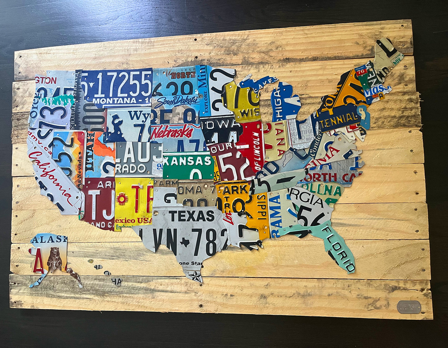 License Plate Map of USA on Pallet Wood 40 x 28