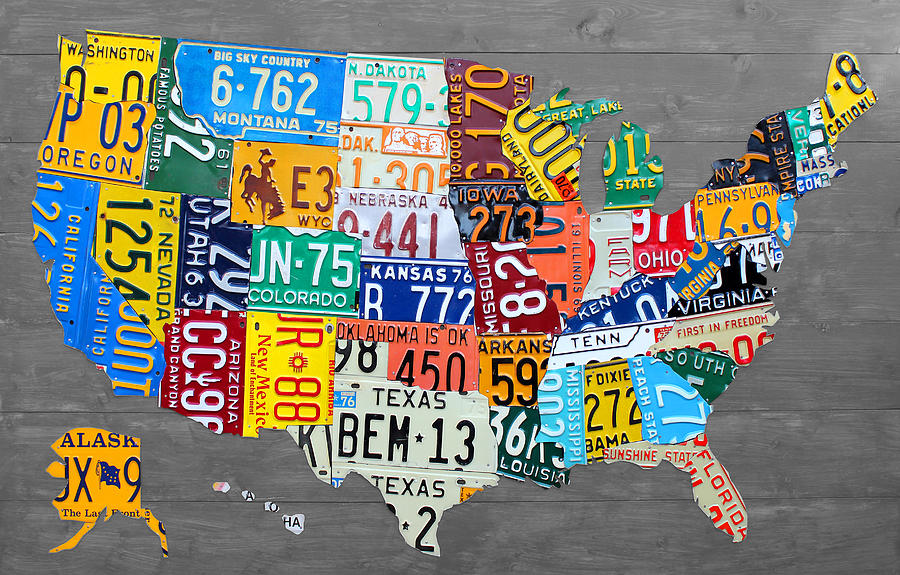 Large USA License Plate Map