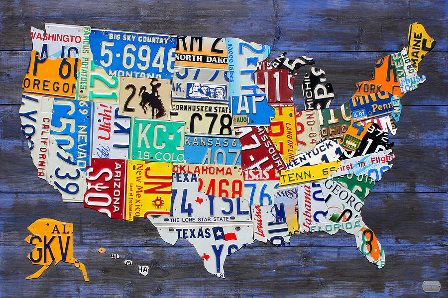 Large USA License Plate Map