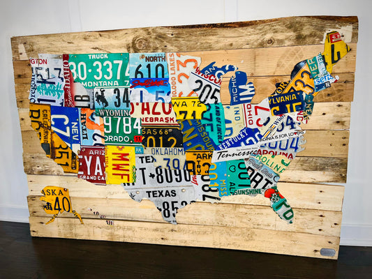 In-Stock Large License Plate Map of USA on Pallet Wood