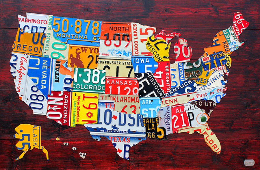 Large USA License Plate Map