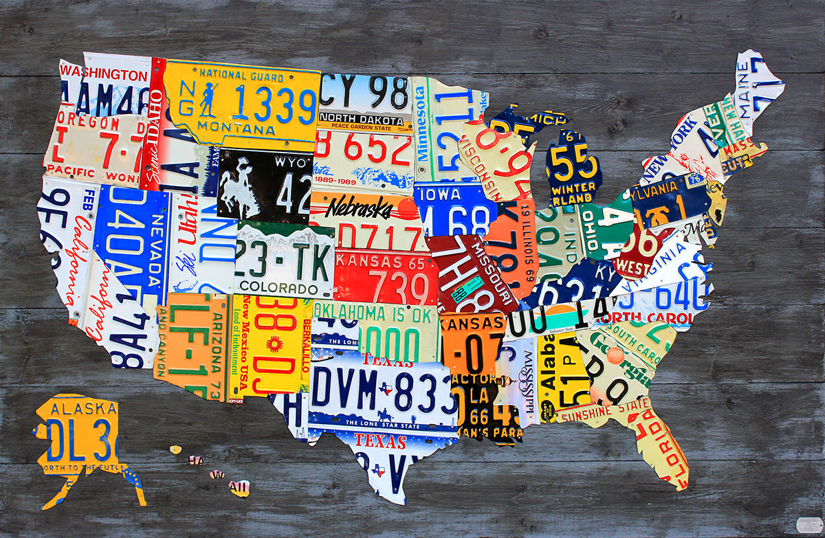 XL (60 x 40) License Plate Map of the USA - Custom Order