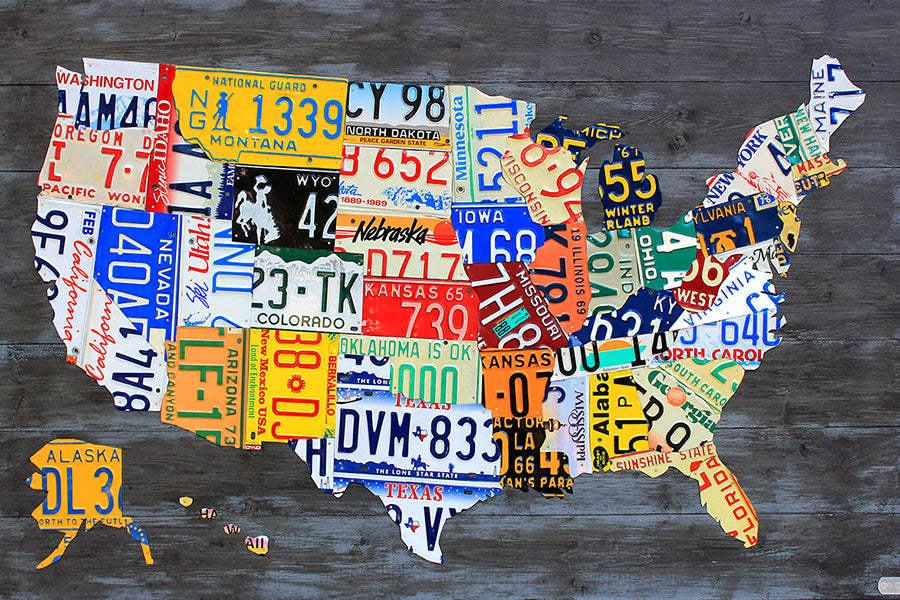 Large USA License Plate Map