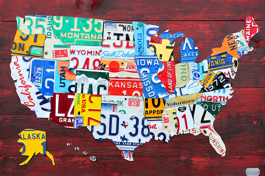 Commissioned Medium USA License Plate Map