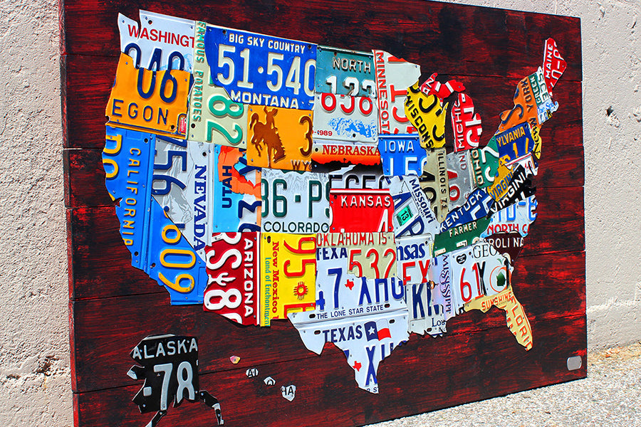 Large USA License Plate Map