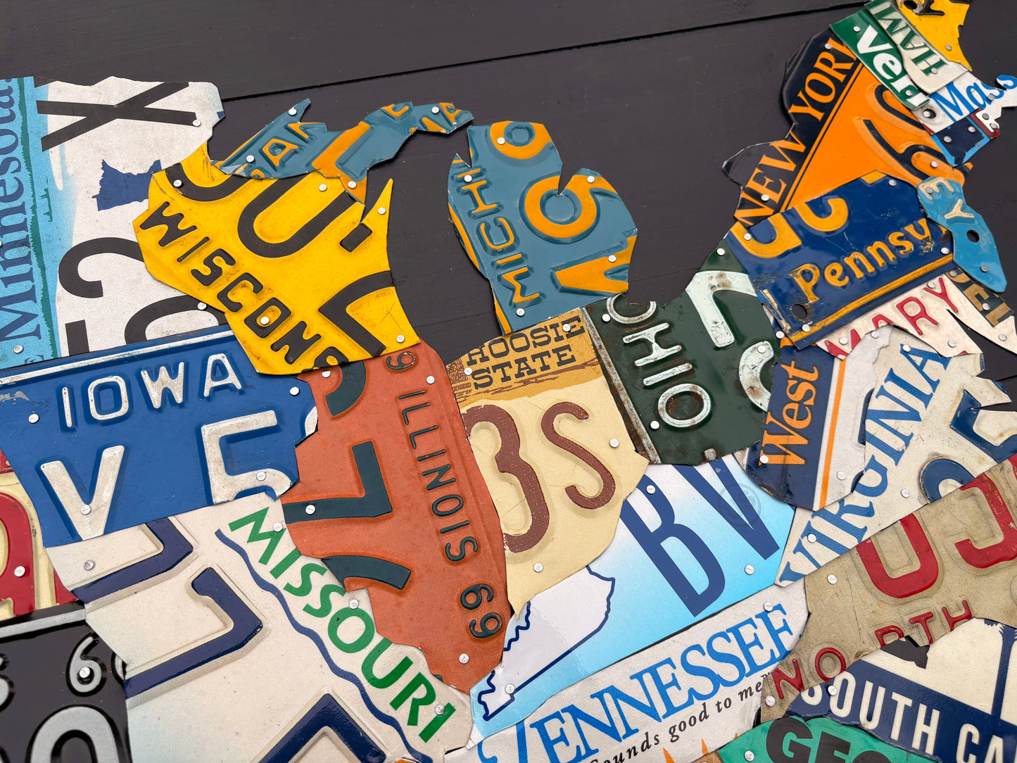 In-Stock Large Very Black License Plate Map of USA