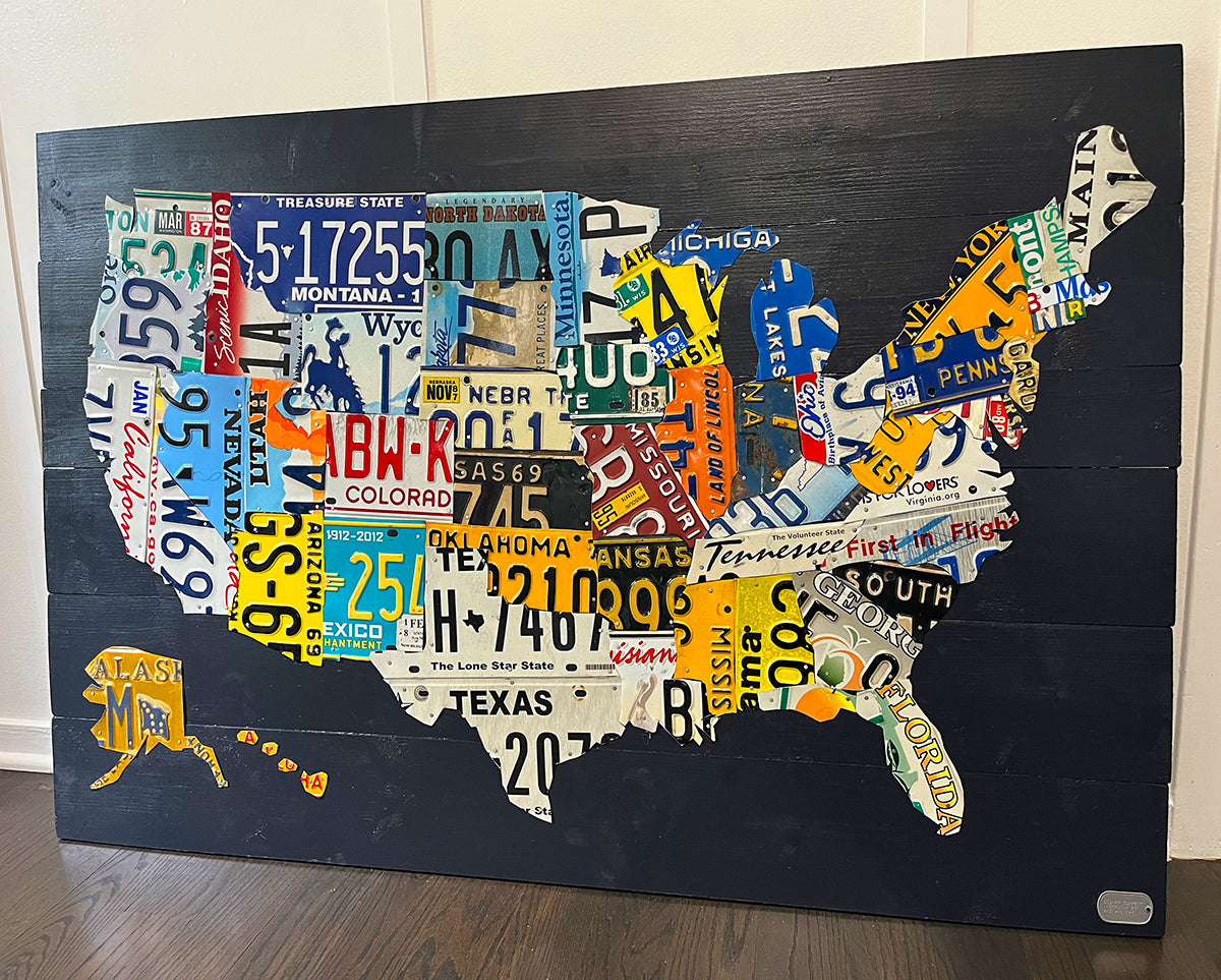 In-Stock Large Very Black License Plate Map of USA
