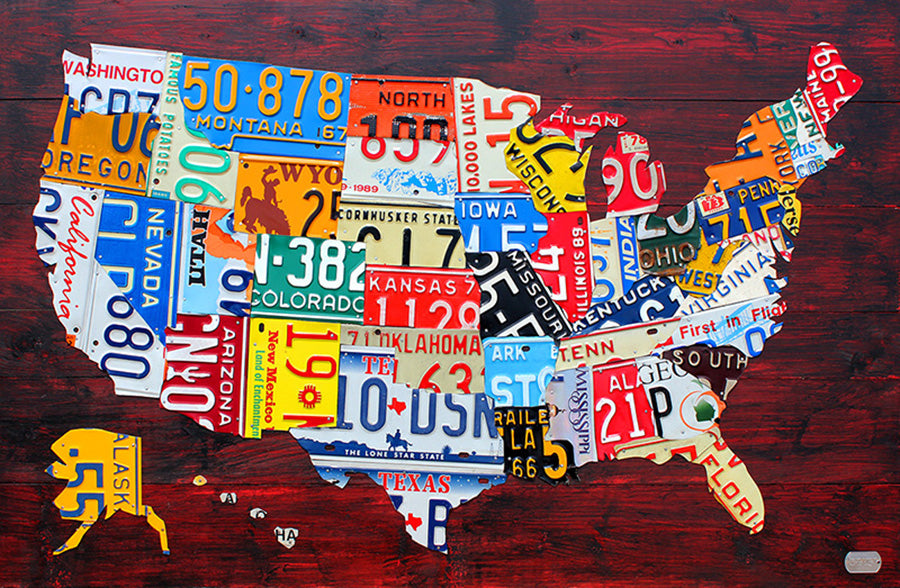 Large USA License Plate Map - Custom Order